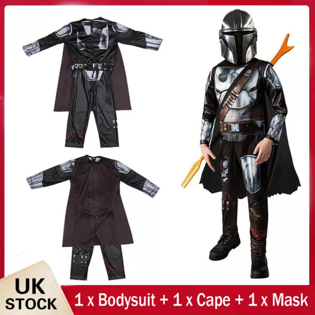 Kids Deluxe Mandalorian Costume Star Wars The Boys Child Fancy Dress Cosplay