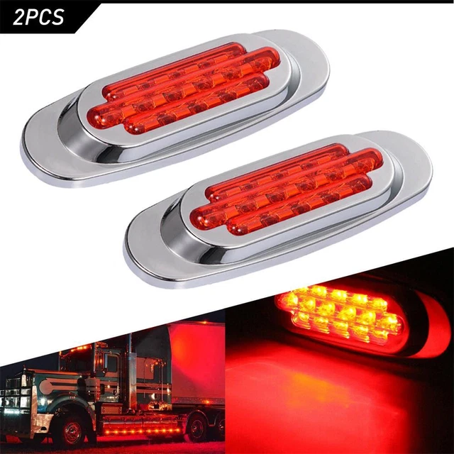 2pcs Red 16 LED Clearance Side Marker Light Truck Trailer Chrome Cover Bezel ANE