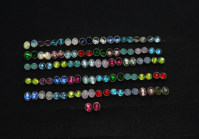 Wholesale 925 51PR Solid Sterling Silver Chalcedony Mix Stone Rivets Lot O518