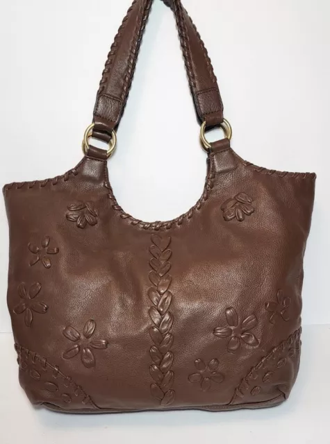 Isabella Fiore Pretty Petals Floral Handstiched Leather Organizer Hobo Tote $695