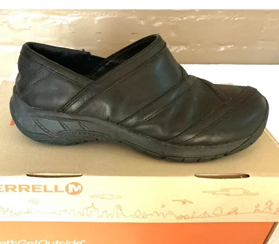 Merrell Shoes Womens 7.5 Encore Moc 4 Clogs Black Leather Slip On Walking