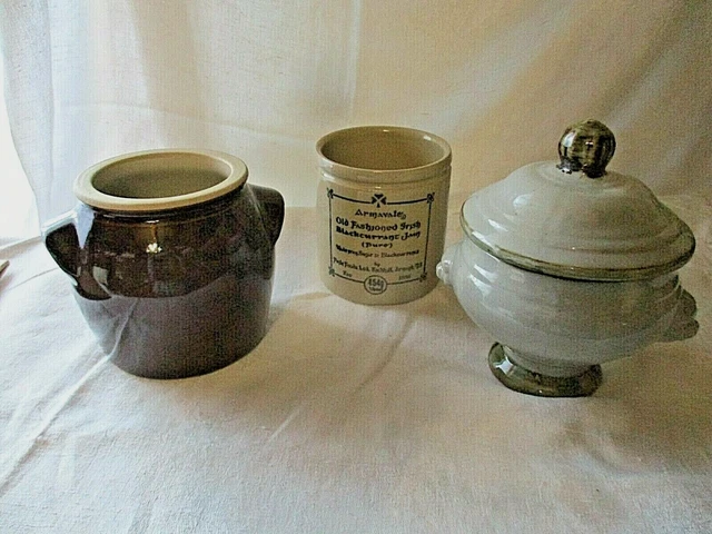 3 pots terre gres vernissé a graisse, confiture-bol couvert-Poterie deco cuisine
