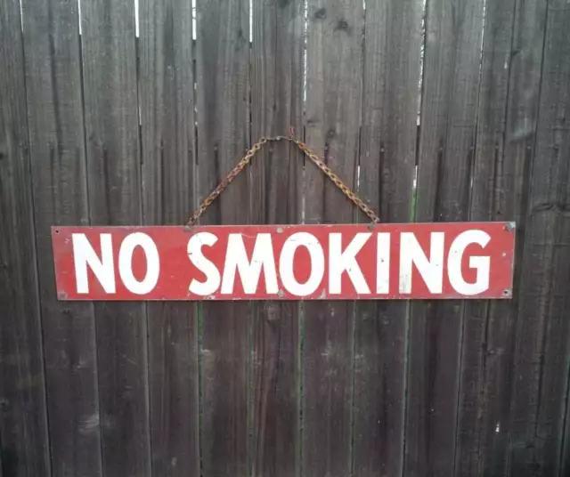 Antique Metal NO SMOKING Outdoor Sign Industrial Red White Old Double Sided Wear