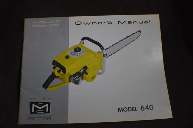 McCullough modelo 640 1964 motosierra manual del dueño *original*limpia*