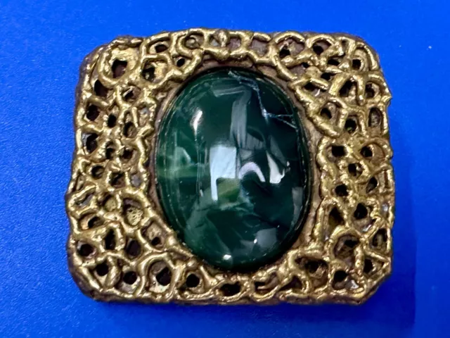 Vintage Malachite 30 x 40mm Cabochon Stone Centerpiece on Western Belt Buckle 3