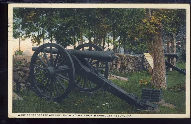 Antique (1918) Vintage Postcard Gettysburg PA, Whitworth Guns, W Confederate Ave