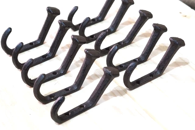 10 Rustic Coat Hooks Cast Iron Wall Mount Hat Hook Towel Railroad Spikes Bath