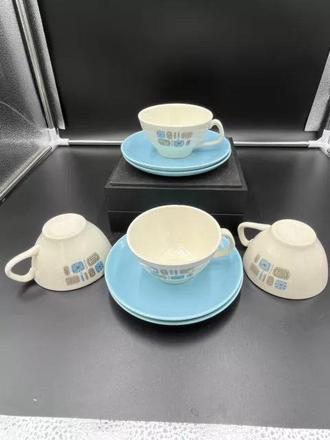 Vtg. MCM Canonsburg Pottery Temporama Tea Cups and Saucers Set Of 4, USA