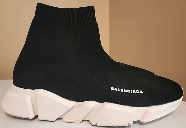 Men's Size 10 Balenciaga Black And White Speed Knit Pull On Trainer