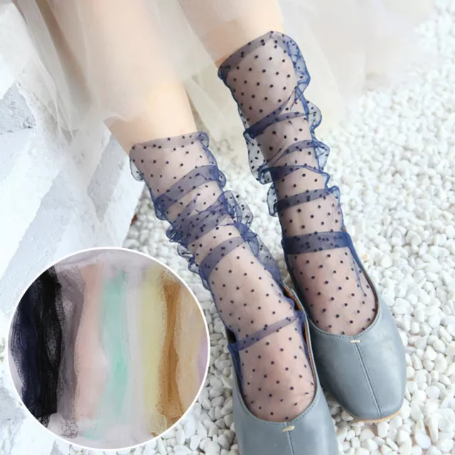 Transparente Gepunktete Spitzensocken Für Damen Kurze Netzsocken Strümpfe ▽