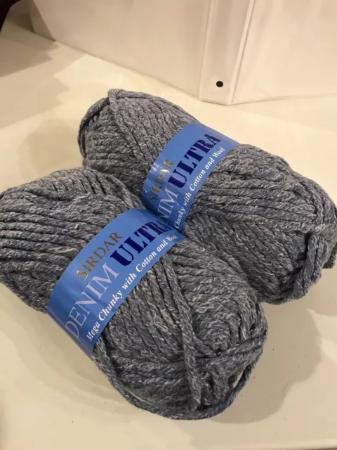 Lot 2 Skeins SIRDAR DENIM ULTRA Yarn Mega Chunky Acrylic/Cotton/Wool Blue Denim