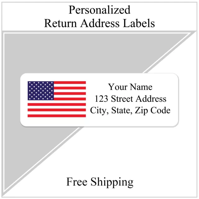 400 Personalized Return Address Labels Printed 1/2 x 1 3/4 American Flag