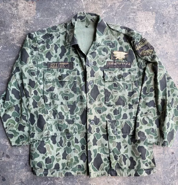 VINTAGE ROK MARINE Camo Shirt/Jacket Military Seal Team 1 USN US Navy ...