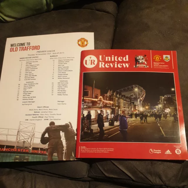 Manchester United V Burnley 30.12.21 Matchday Programme + Full colour teamsheet