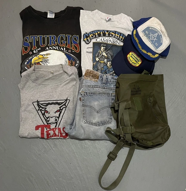 Vintage Resellers Bundle Lot Shirts, Denim Hats & Bag Vintage Clothing Lot vtg