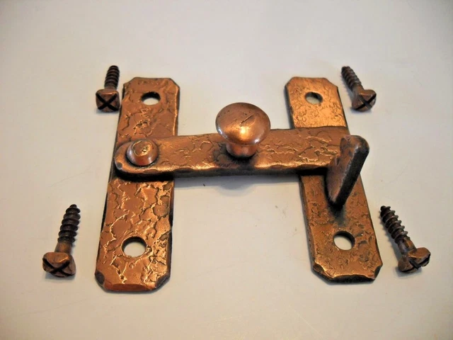 Vintage NOS Hammered COPPER Steel Cupboard Door H Style Bar Latch 3/8" Offset