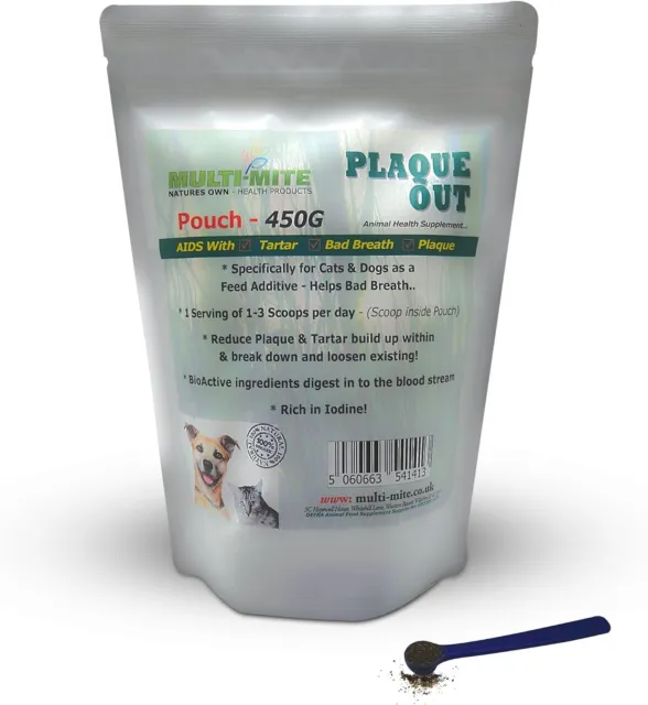 PLAQUE OUT Dogs and Cats 450G Pouch Plaque Off Dogs Bad Breath Tartar Removal