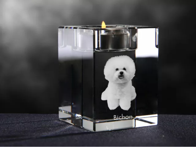 Bichon, crystal candlestick with dog, souvenir, Crystal Animals USA 2