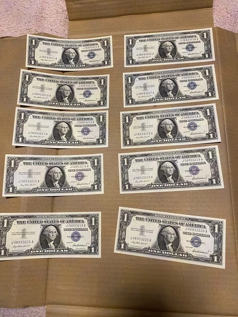 Consecutive 1957 One Dollar Blue Seal Note Silver Certificate lot of 10