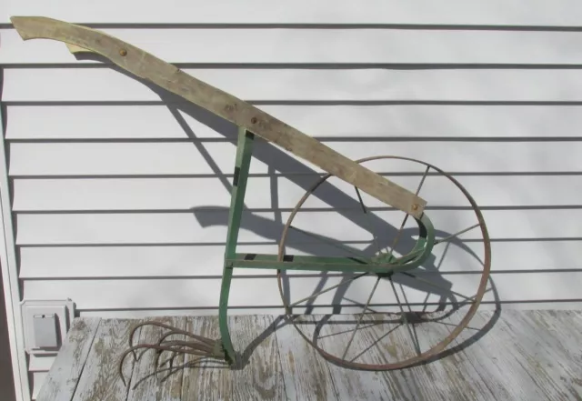 CULTIVATOR PUSH PLOW  WHEEL GARDEN HOE  Original replaced  WOOD HANDLES