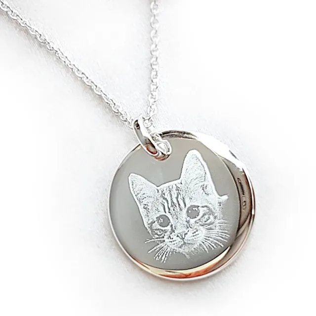 Personalised Round 925 Sterling Silver Pendant Necklace, Photo & Text engraved