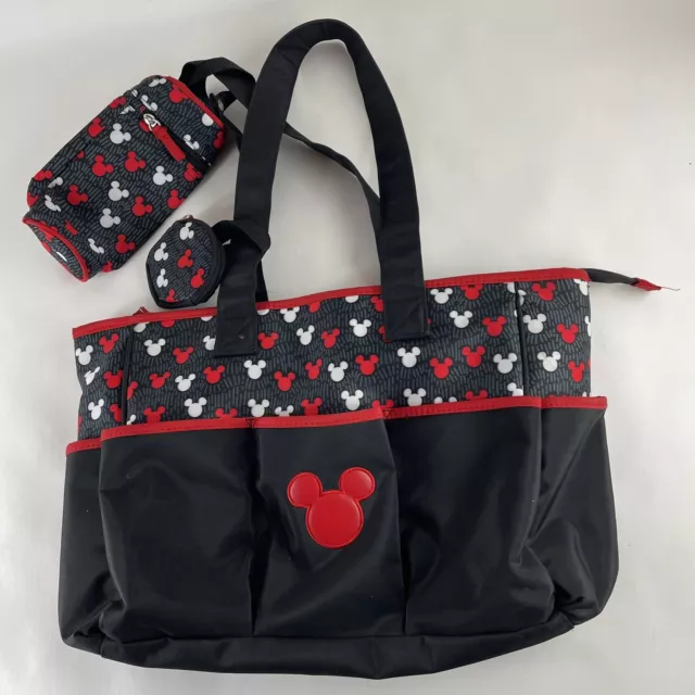 Disney Baby Mickey Mouse Diaper Travel Day Tote Bag Black Red 19”x12”