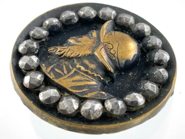 18th Century Hand Forged Solid Brass & Polished Metal Peace Button 1in 293B