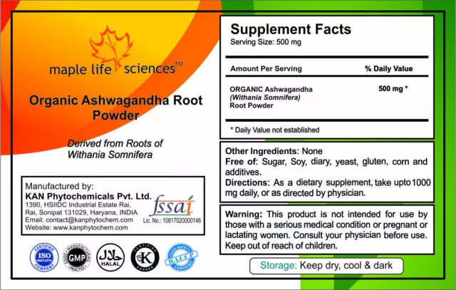 ORGANIC Indian Ginseng Root Powder (Withania somnifera) Anti-stress