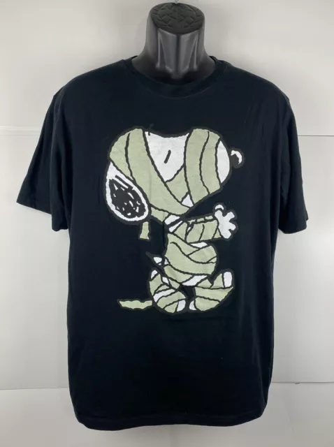 PEANUTS Mens Adult T-Shirt XL 2014 Mummy Snoopy Glow In The Dark Black Halloween