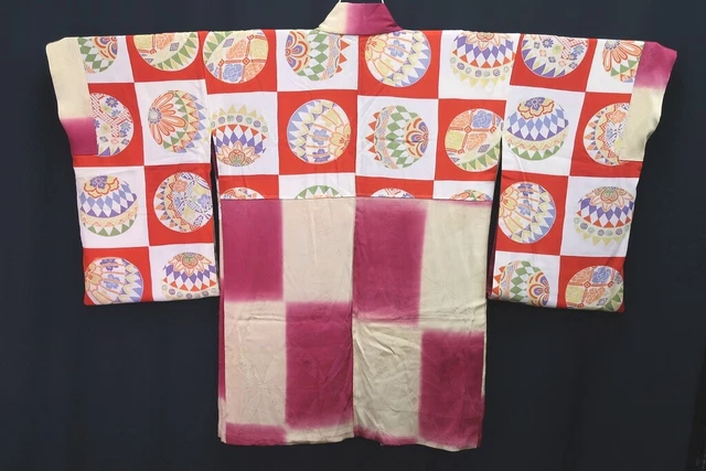 8373D1 Silk Vintage Japanese Kimono Haori Jacket Magenta Paulownia