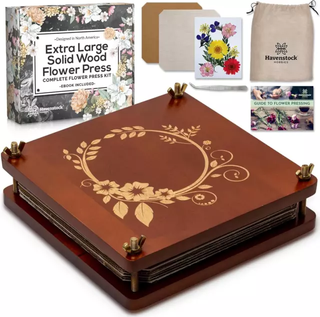 Large Wooden Flower Press Kit for Adults - DIY Arts and Craft Kit with Dried Flo