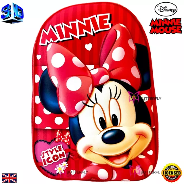 Official Minnie Mouse Premium 3D Backpack Minnie Mouse 3D Girl Polka Dot Bow Bag