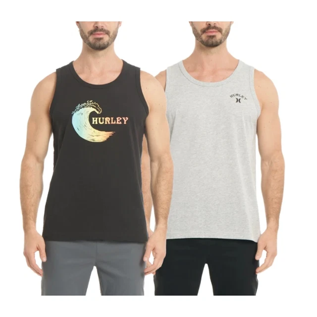 NWT Hurley Men  2-Pack Soft Cotton Classic Tank Tops Black & Gray/NAVY/WHITHE