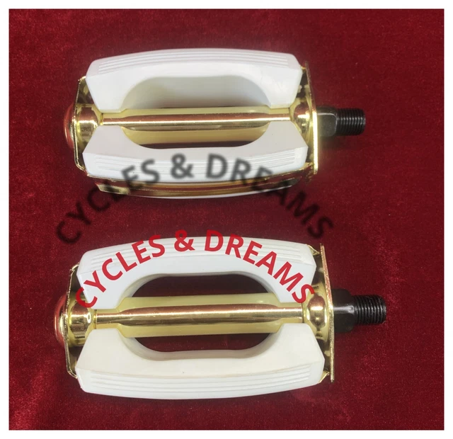 1/2" White/Gold Schwinn Stingray Krate Bike Bow Pedal Vintage Cruiser Bicycle 1/2" White/Gold Schwinn Stingray Krate Bike Bow Pedal Vintage Cruiser Bicycle