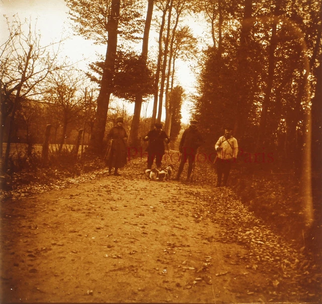 Paysage Chasseurs c1920 Photo Plaque de verre Stereo Vintage V33L17n