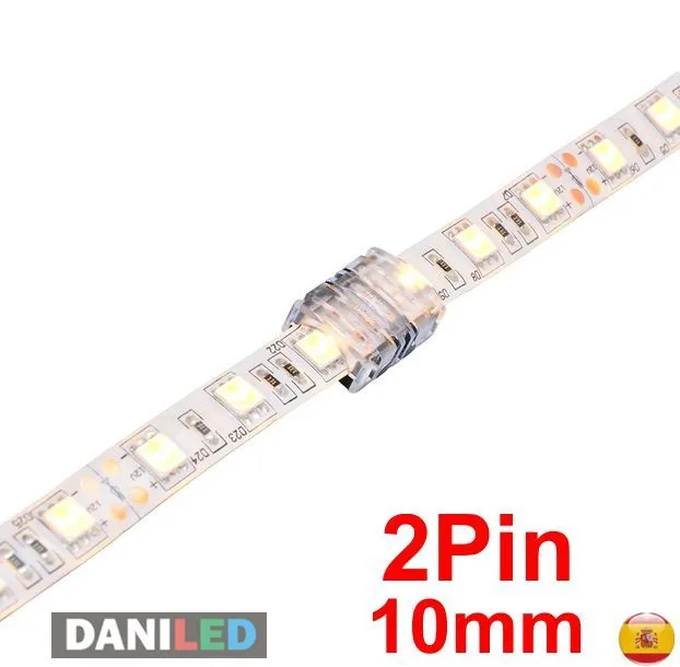 CONECTOR UNICOLOR EMPALME 2 PIN PARA TIRAS LED SMD 5050 10mm IP65 Ó IP20 (NUEVO)