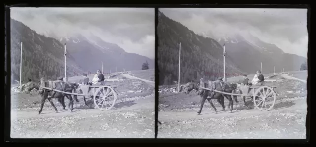 FRANCE Mountain Carriole c1920 Photo NEGATIVE Glass Plate Vintage VrL17n19