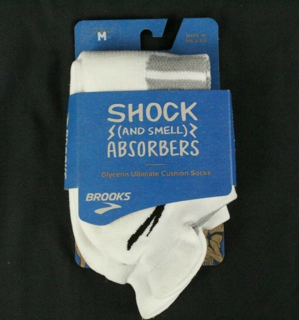 BROOKS Men's Size M 6 - 8.5 US Shock and Smell Absorbers Socks Color White  NWT