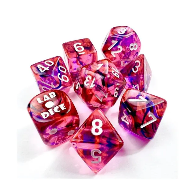 Red Nebula Black Light Special Dice with White Numbers 7+1 Dice Set  (US IMPORT)