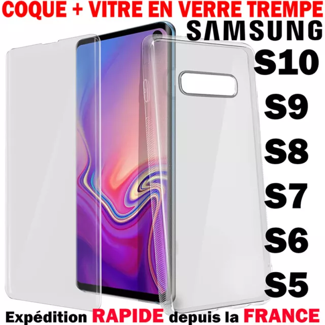 Coque Housse + Verre Trempé Pour Samsung S6 S7 S8 PLUS S9 S10 Note8 9 Protection