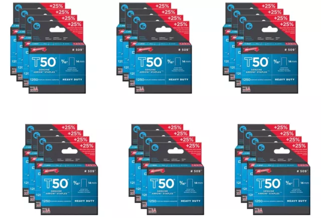 Arrow 9/16" T50 Heavy Duty Galvanized Steel Staples (1250 Pack) carton of 24