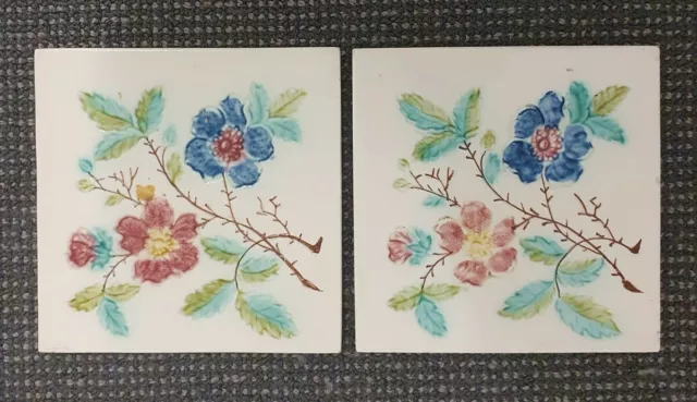 🔶️2 Continental Majolica Art Nouveau Jugendstil Aesthetic Minton Tiles