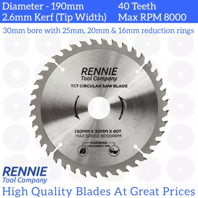 190mm x 40T TCT Circular Wood Saw Blade For Bosch Makita Dewalt Mitre Etc