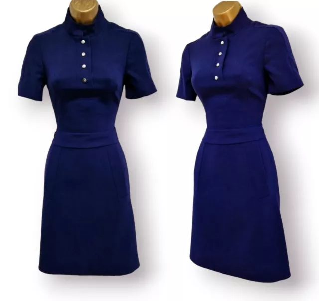 Karen Millen Navy Blue Mandarin High Neck Fit And Flare Occasion Dress UK 8