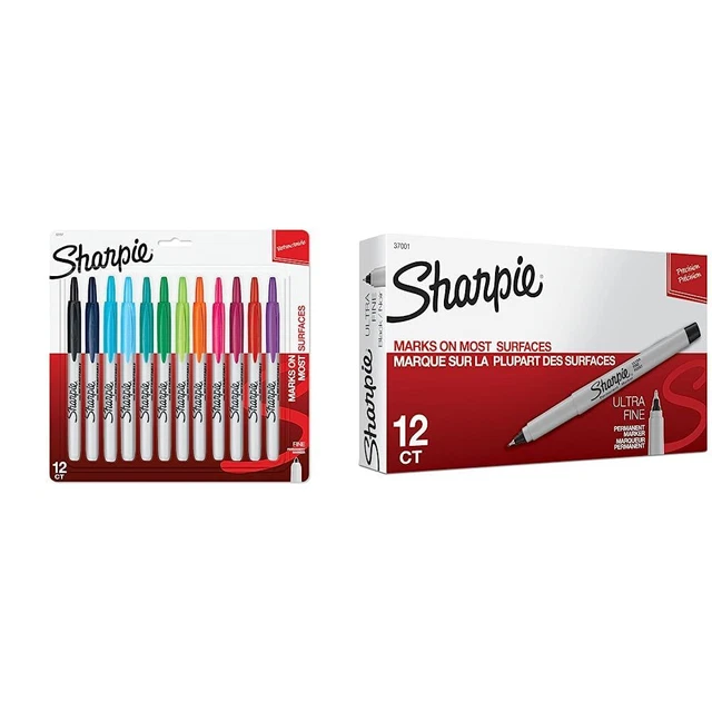 Retractable Permanent Markers, Fine Point, Assorted Colors, 12 Count & Perman...