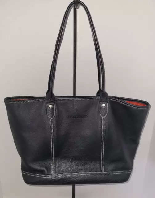 Longchamp Black Pebbled Leather Shoulder Satchel Tote Handbag Bag