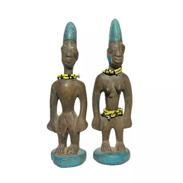 African Yoruba statue 2 Tribal Wood hand carved Home Décor-595