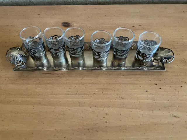 Sterling Tray w/6 Shot Glasses HECHO EN Mexico