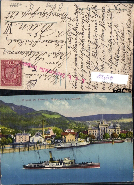 694918 Bregenz am Bodensee Hafen Dampfer K.K. Postamt Feldpost Zensurstelle Zens