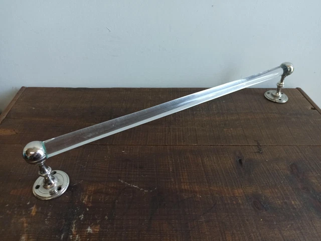Antique Glass Towel Bar & Holder Nickel Plated Brass Ends 2